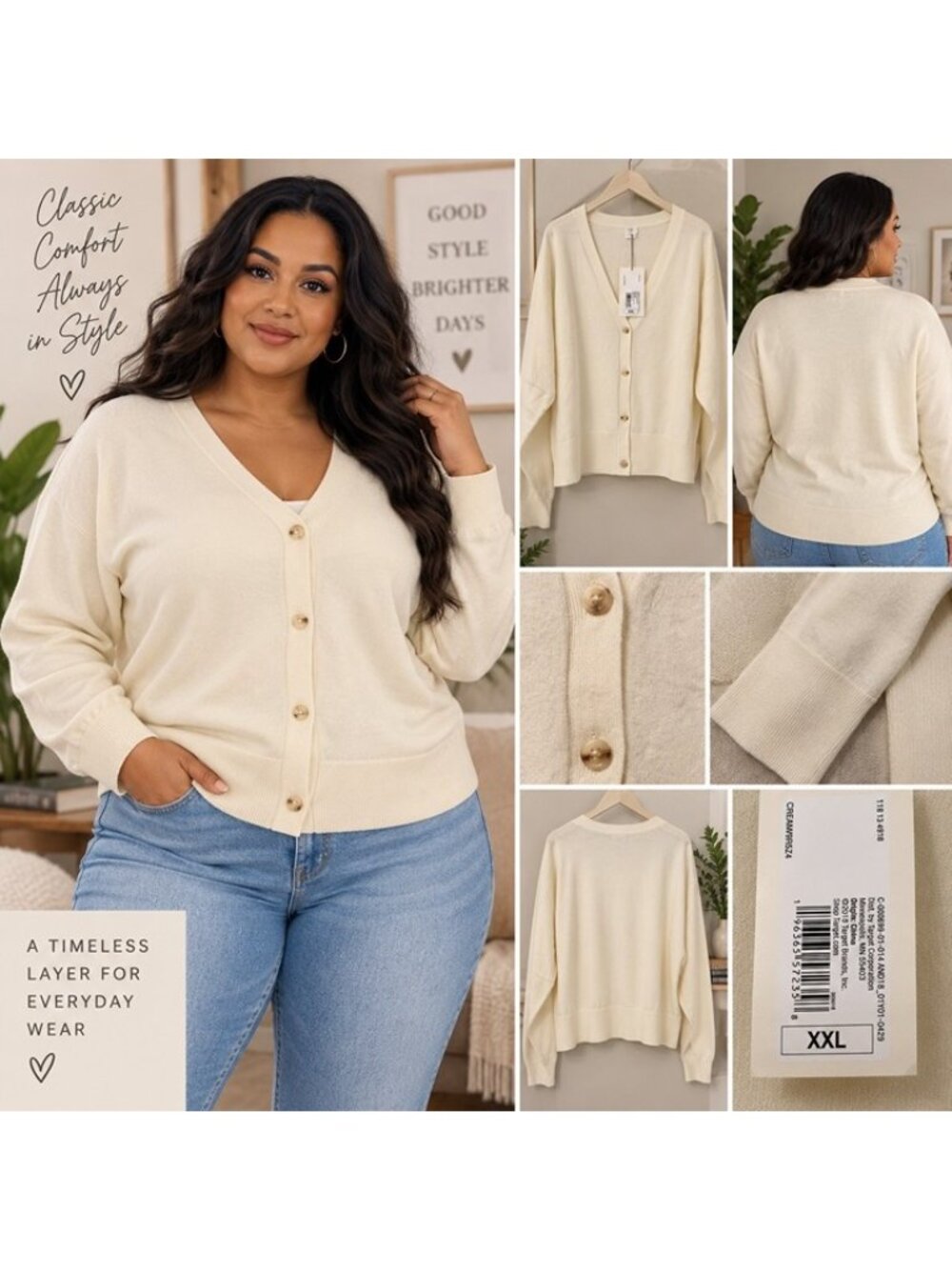 A New Day Women’s Cream Button Front Cardigan Sweater Size XXL 2XL NWT